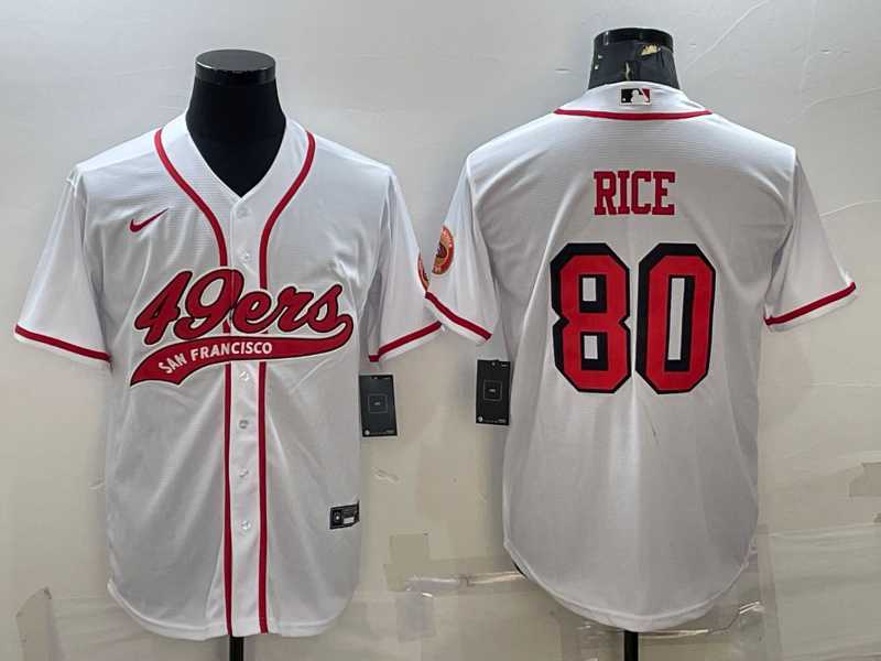 Men%27s San Francisco 49ers #80 Jerry Rice New White With Patch Cool Base Stitched Baseball Jersey